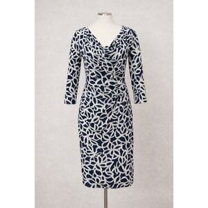Lauren Ralph Lauren Dress Womens 2 Navy White Floral Wrap Sheath 3/4 Sleeve